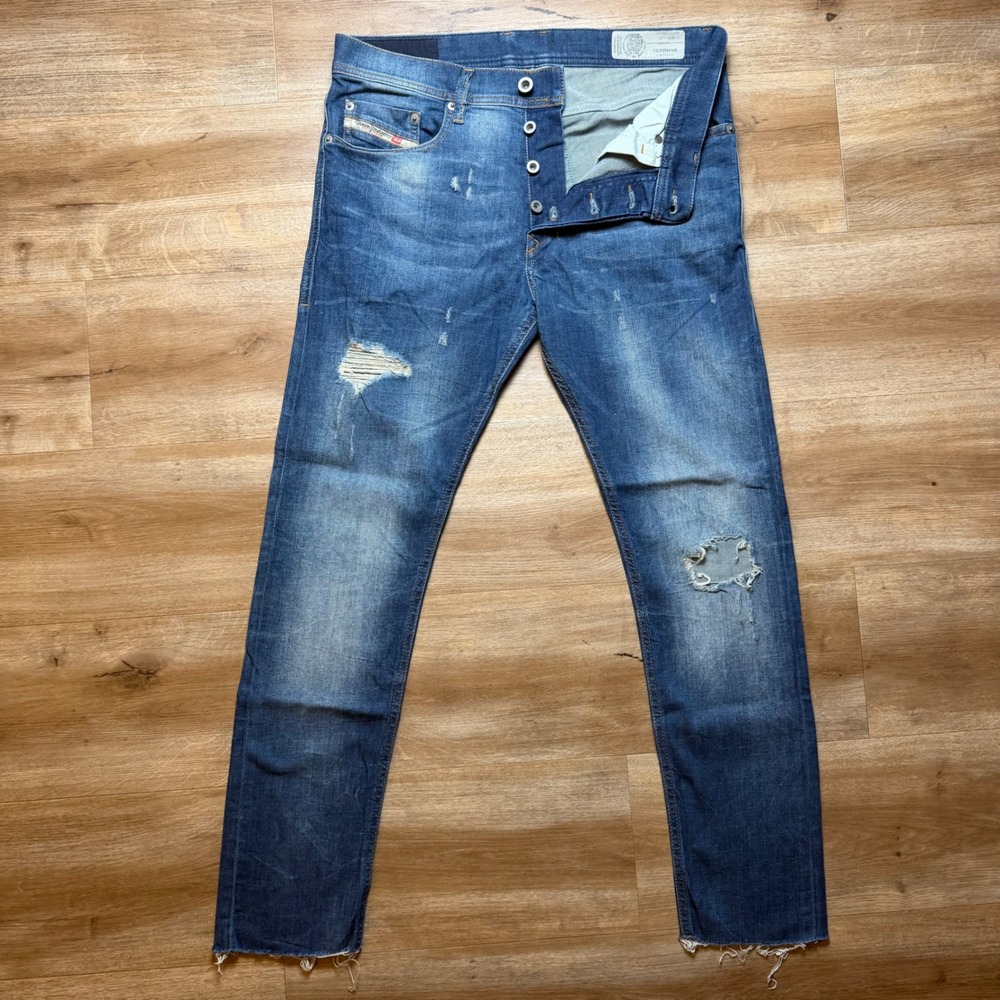 Diesel Tepphar Jeans Men 30x29 Blue Slim Carrot Distressed Stretch Denim 084TX